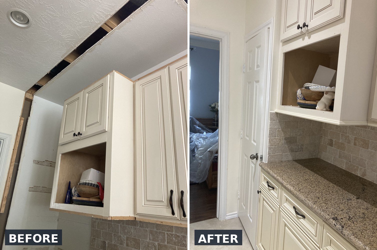 Kitchen pantry cabinet addition before and after, Spring TX